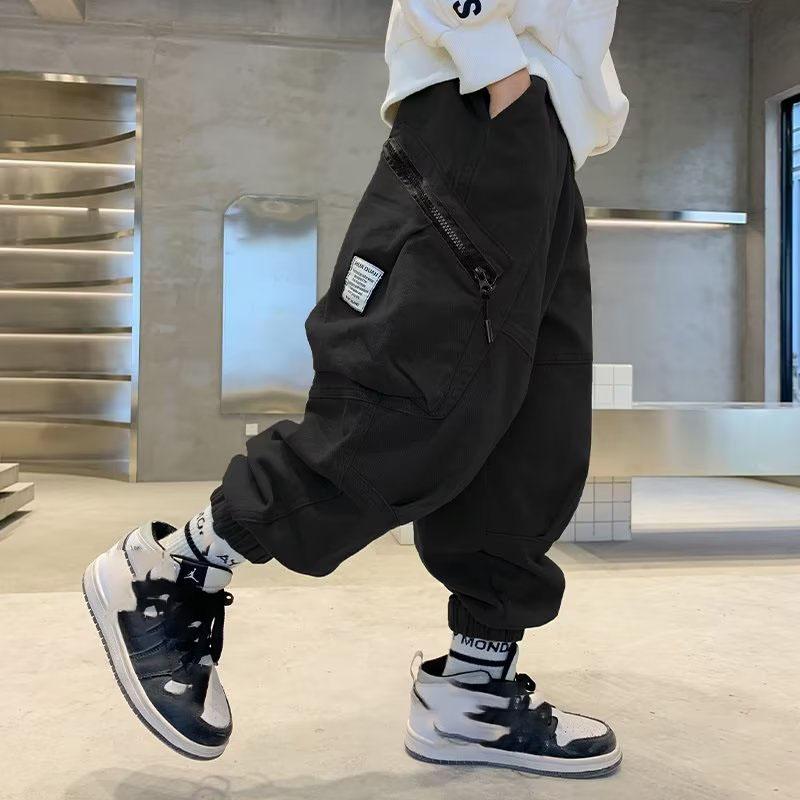 

Мальчики Весна Осень Детская одежда Брюки карго Детские повседневные Большого размера Спортивные штаны Мода для мальчиков Имитация молний Брюки карго 120 чёрный