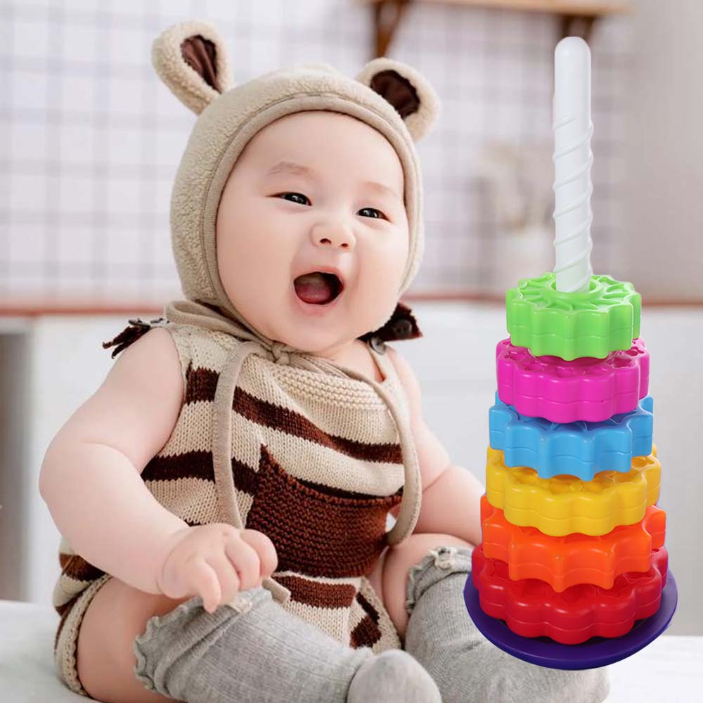 Stackable Rainbow Spinning Stacking Toys Early Education Baby Rotating Stacking Toys  Kids Toddler