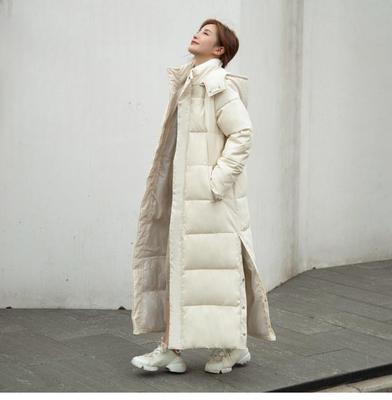 High Quality Fashion Autumn Witner Women's X-long Hooded Winter Down Parka Ladies Warm Slim Split Jacket Coat Female