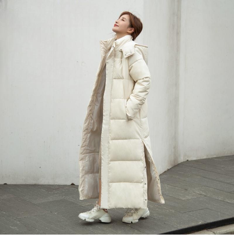 High Quality Fashion Autumn Witner Women's X-long Hooded Winter Down Parka Ladies Warm Slim Split Jacket Coat Female