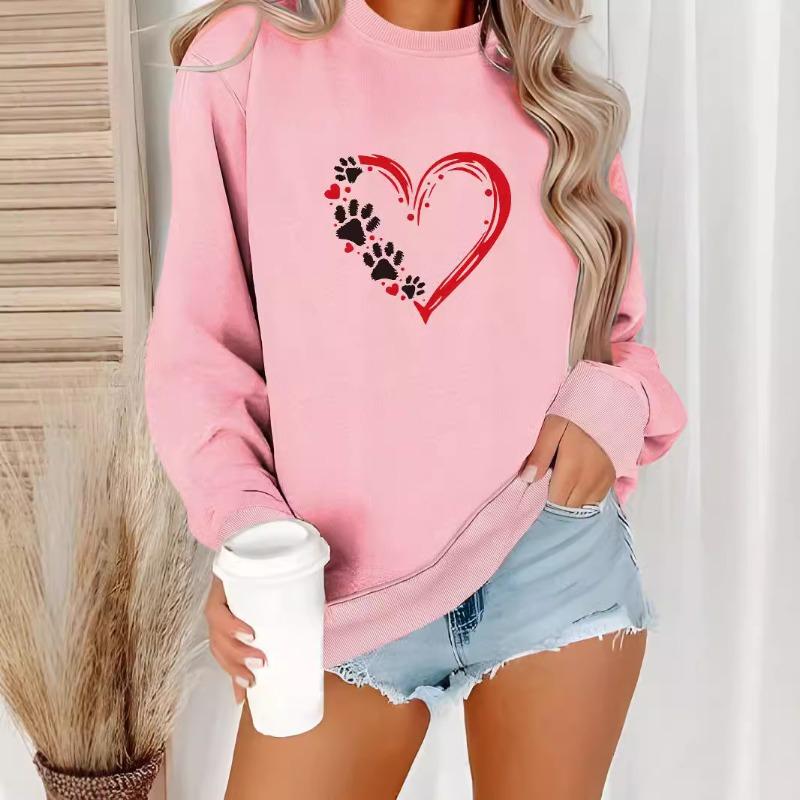 Pull-sweat décontracté à manches longues et col rond pour femme, automne-hiver, avec imprimé cœur