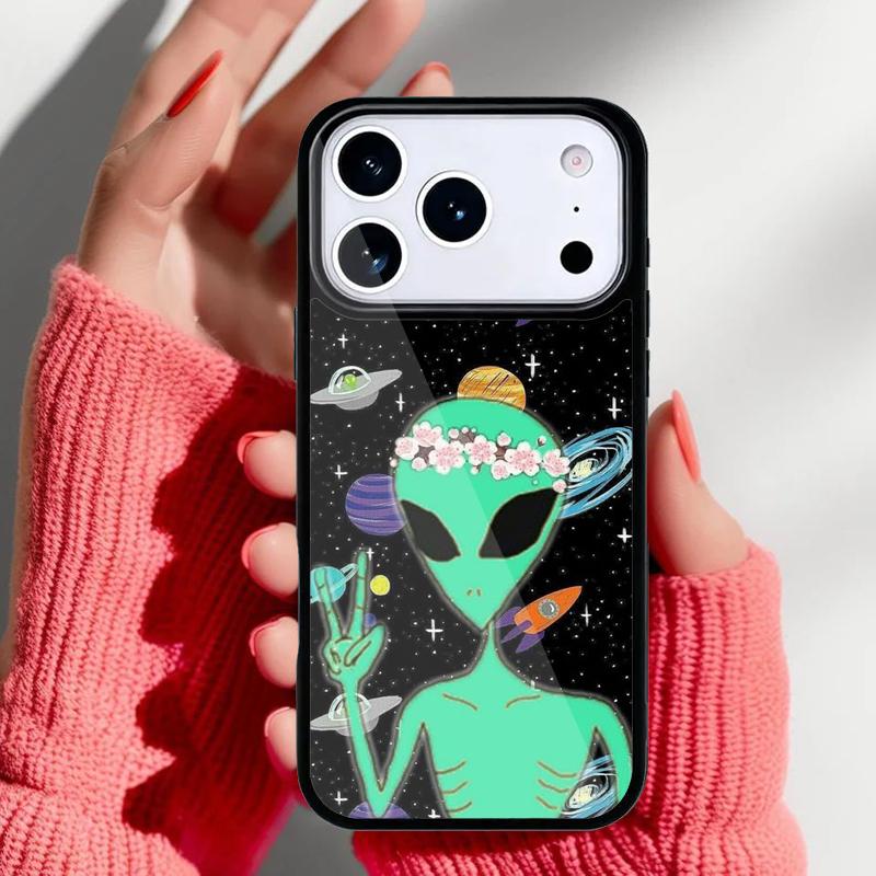 Aesthetics Cute Cartoon Alien Phone Case for iPhone 17 16 15 14 13 Pro Max Back Cover for 12 11 Pro Coque