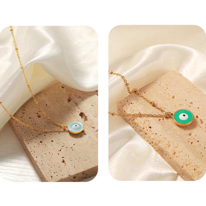 Meier New Retro Chic Titanium Steel Gold-plated Enamel Devil's Eye Pendant Necklace