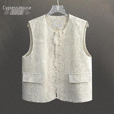 Women's Elegant Linen Blend Embroidered Vest