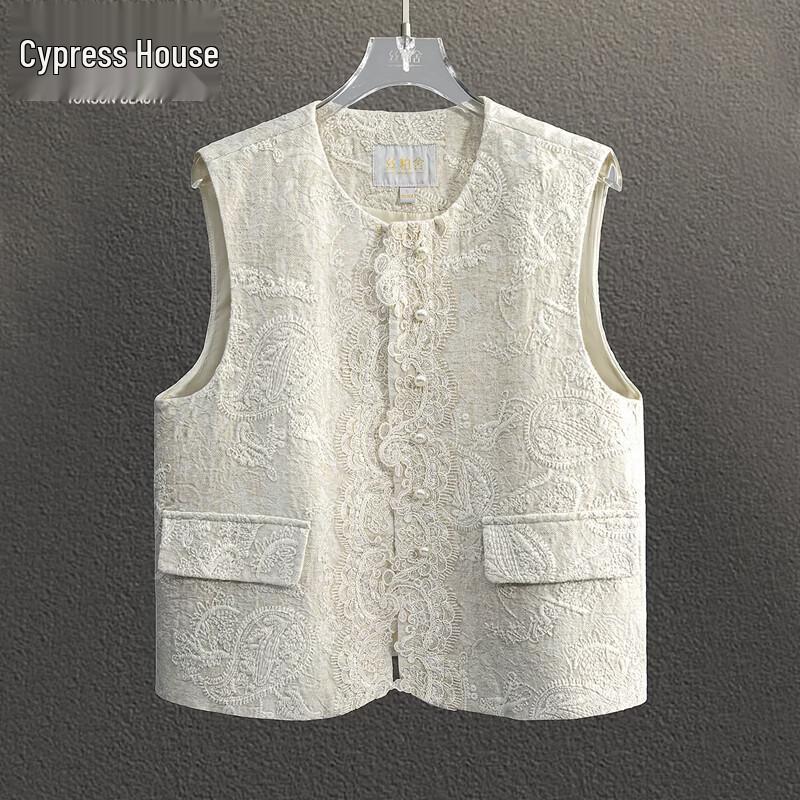 

Women s Elegant Linen Blend Embroidered Vest XL
