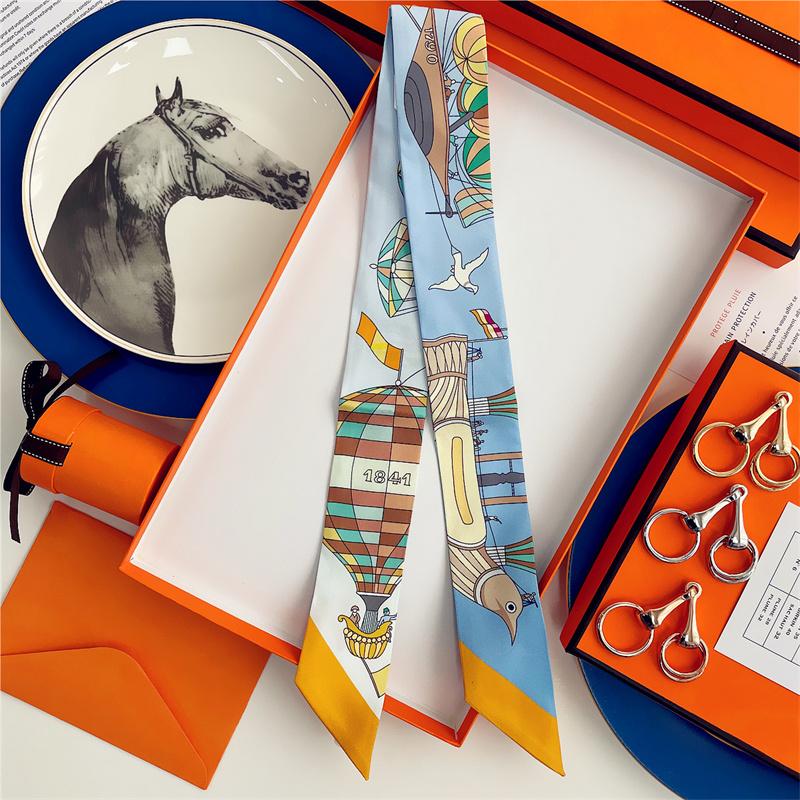 Cachecol de Seda 100% de Alta Qualidade Marca de Luxo Mulheres Faixa de Cabeça Faixa de Cabelo Foulard Gravata Lenço de Pescoço Cachecóis Skinny Acessórios