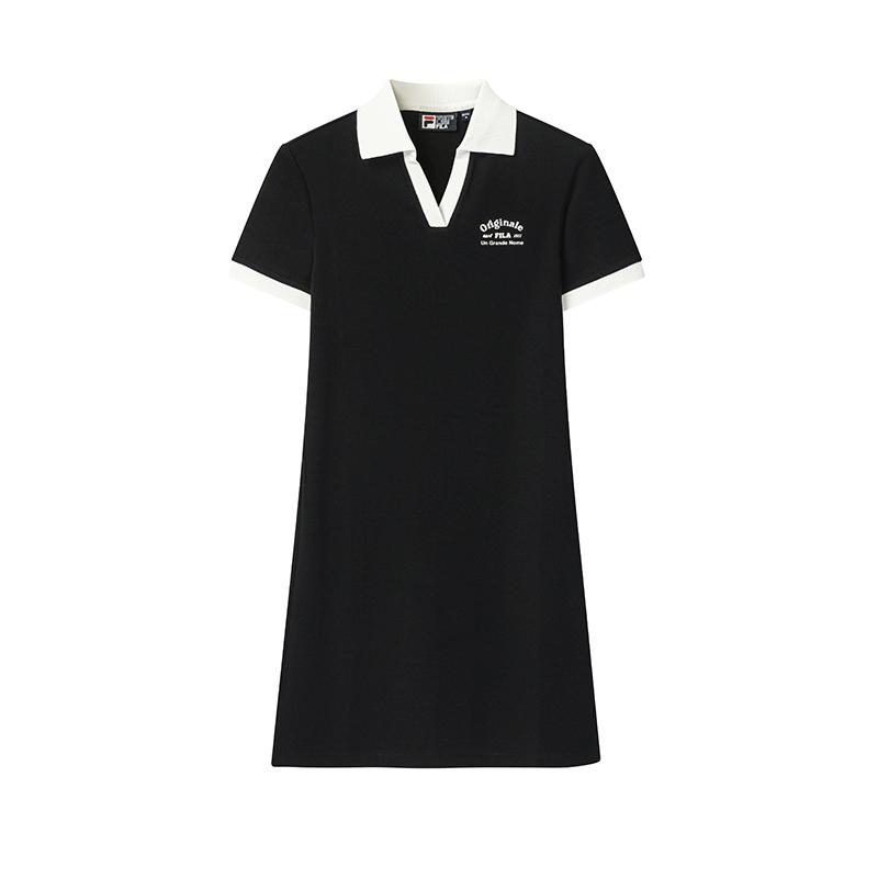 FILA Original Basic Solid Color Simple Short Sleeve Dress Women dresses F11W639311FBK S