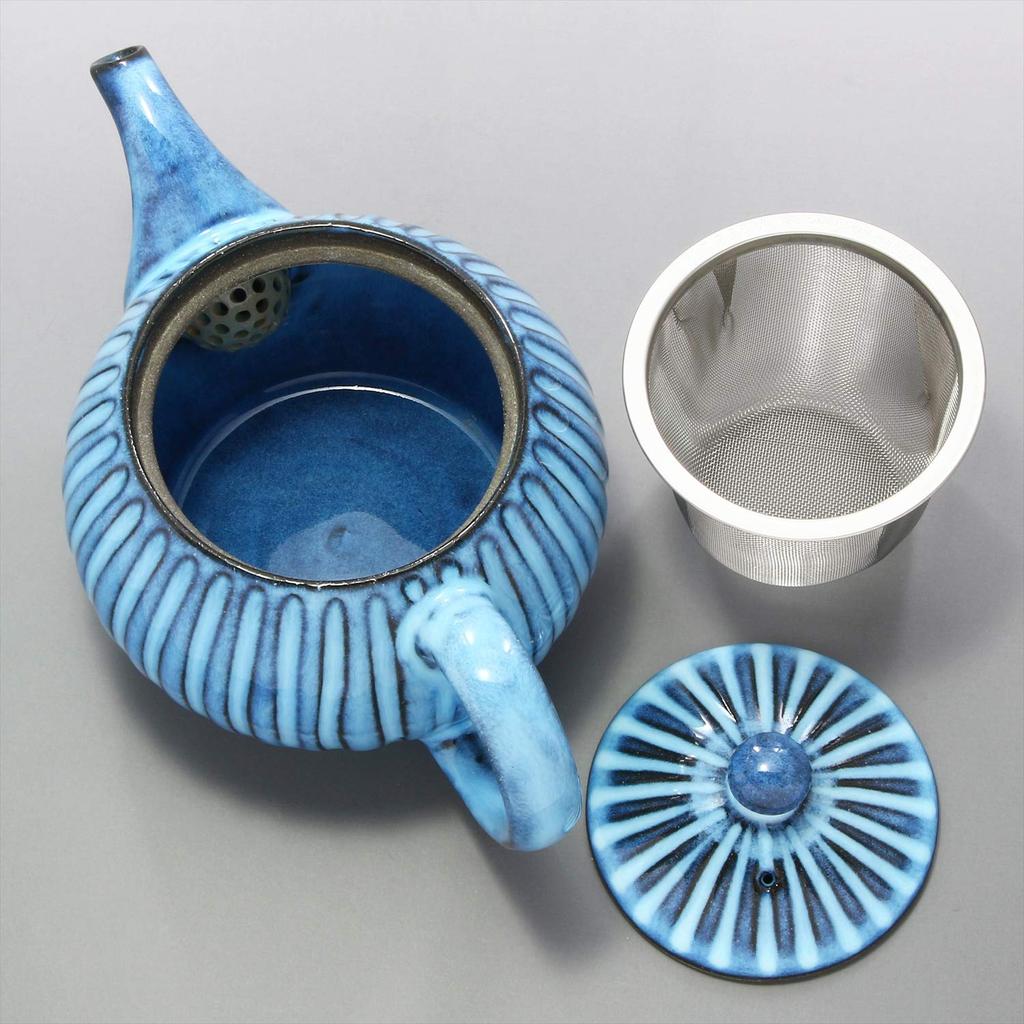 Hamato Hasami Ware Rizaemon Kiln Blue Carved Teapot (with Tea Strainer) 391071