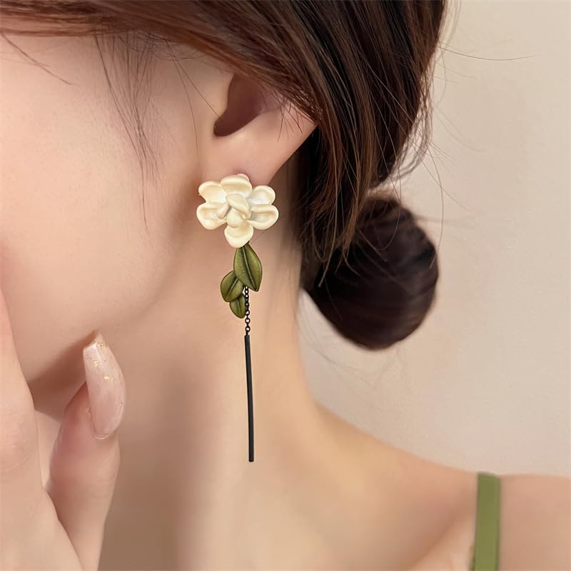 Earrings Ladies Sway with Chain Flower Flower Big Swing Korean Style Beautiful Eyes Silver 925 Metal Allergy Wedding Bridal Accessories Jewelry