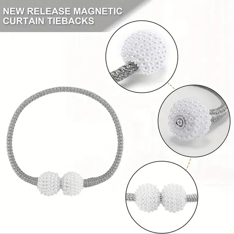 Pearl Magnetic Curtain Clips, Curtain Fixer, Adjustable Locking Ties, Magnetic No Punch, Curtain Decorative Accessories