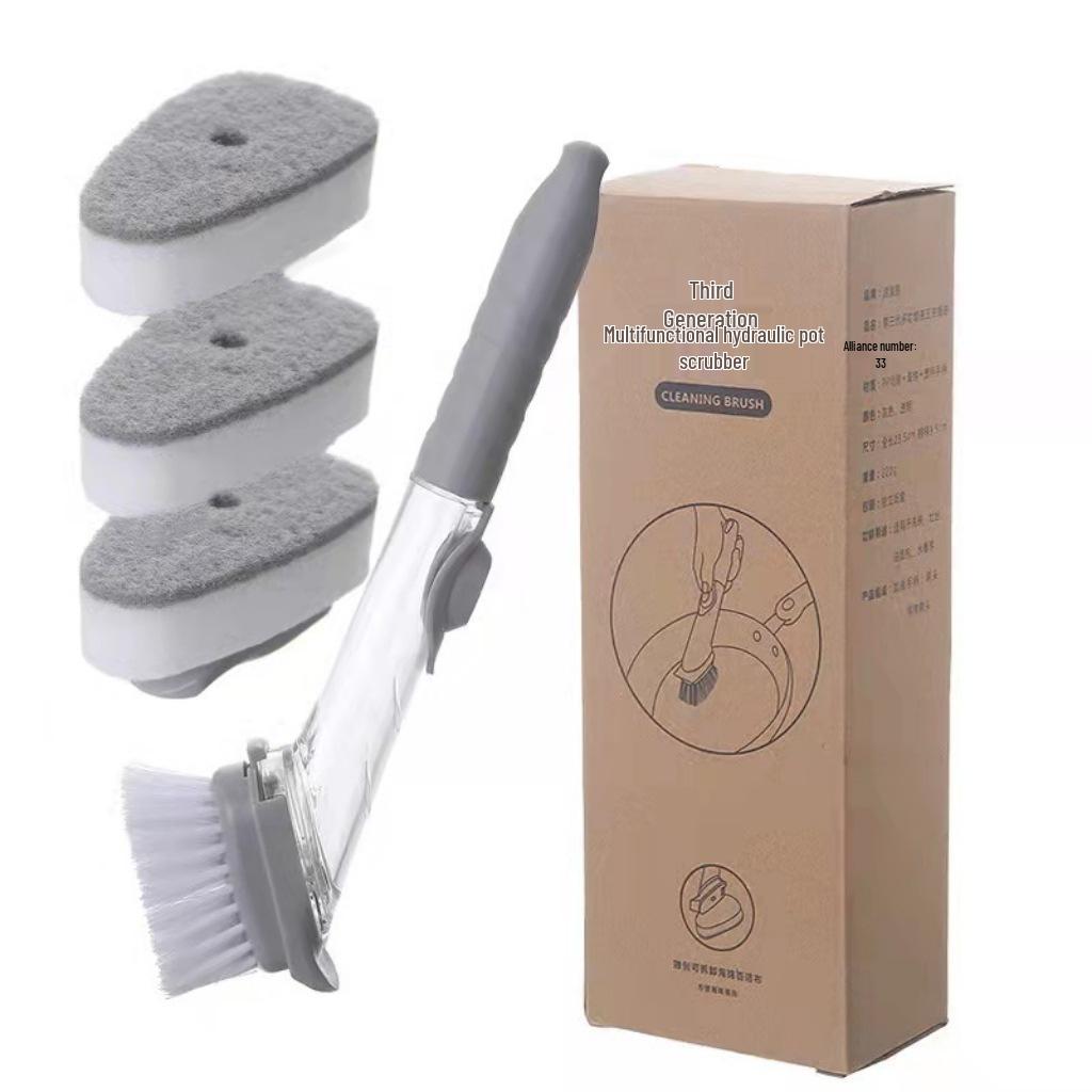 Long-Handle Liquid Dispensing Dishwashing Brush - Non-Stick Oil Cleaning