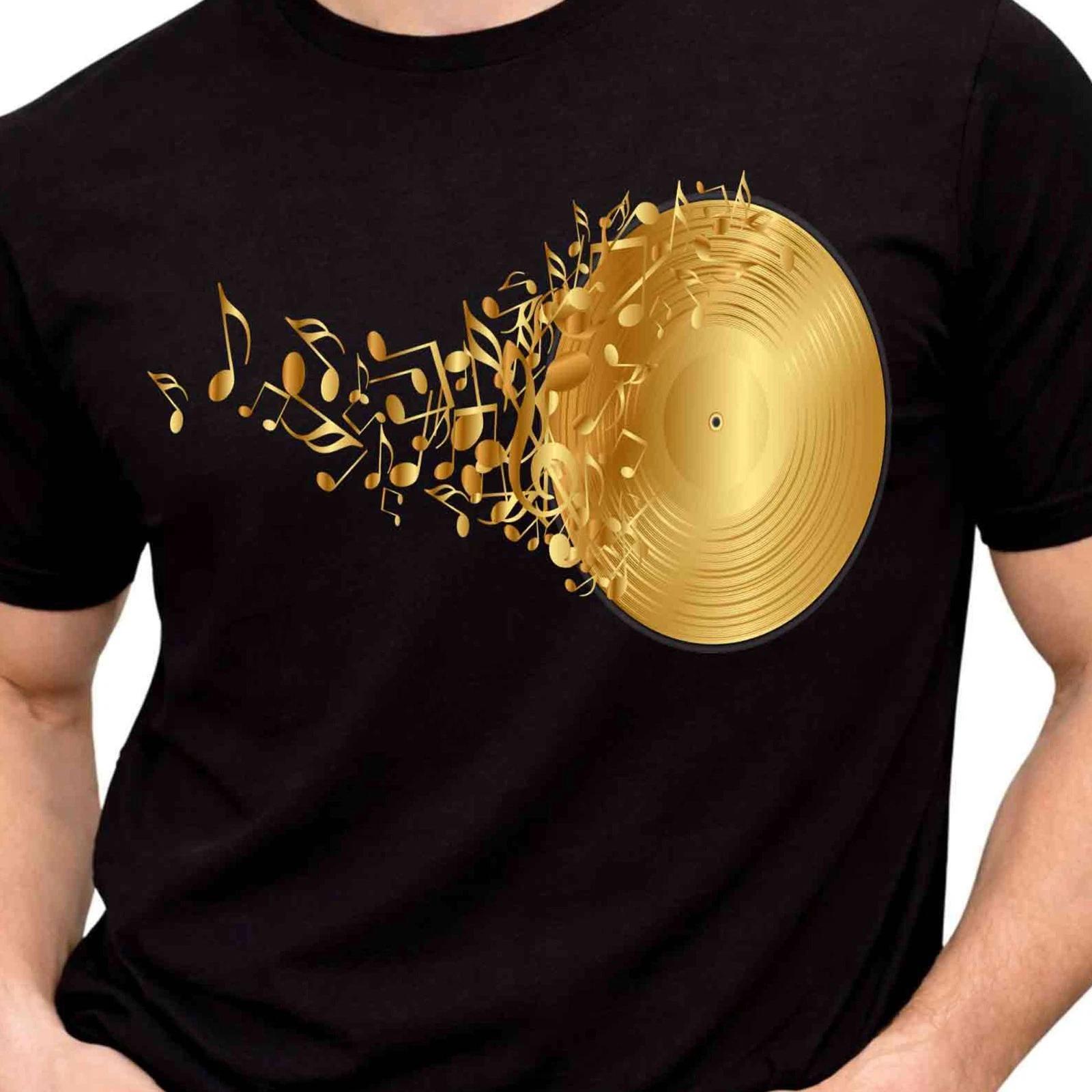 Vinyl Record Music Notes Graphic T-Shirt Retro DJ Musical Lover Gift Jazz Tee. L