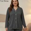 Set Pigiama da Donna Taglie Forti, Completo a 2 Pezzi a Manica Lunga con Bottoni, Cotone Lavorato a Maglia Colorato, Morbido Loungewear per Primavera Autunno, Abbigliamento per la Casa