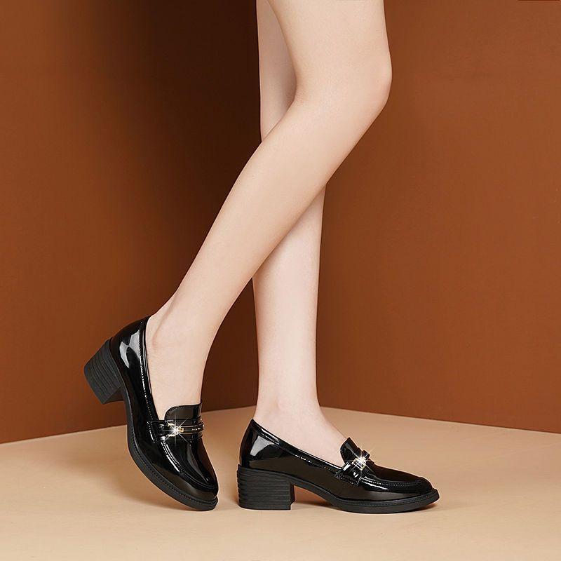 Women's Loafers Shoes with Medium Heels Ladies Pumps Leather Casual Round Toe Beau Today Elegant Dress Luxury Brand Fashion Shoe
