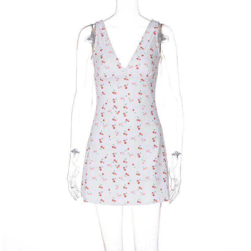 

Low Cut V-neck Sleeveless Printed Dress Low Cut V-neck Sleeveless Print One-Piece Dress White L