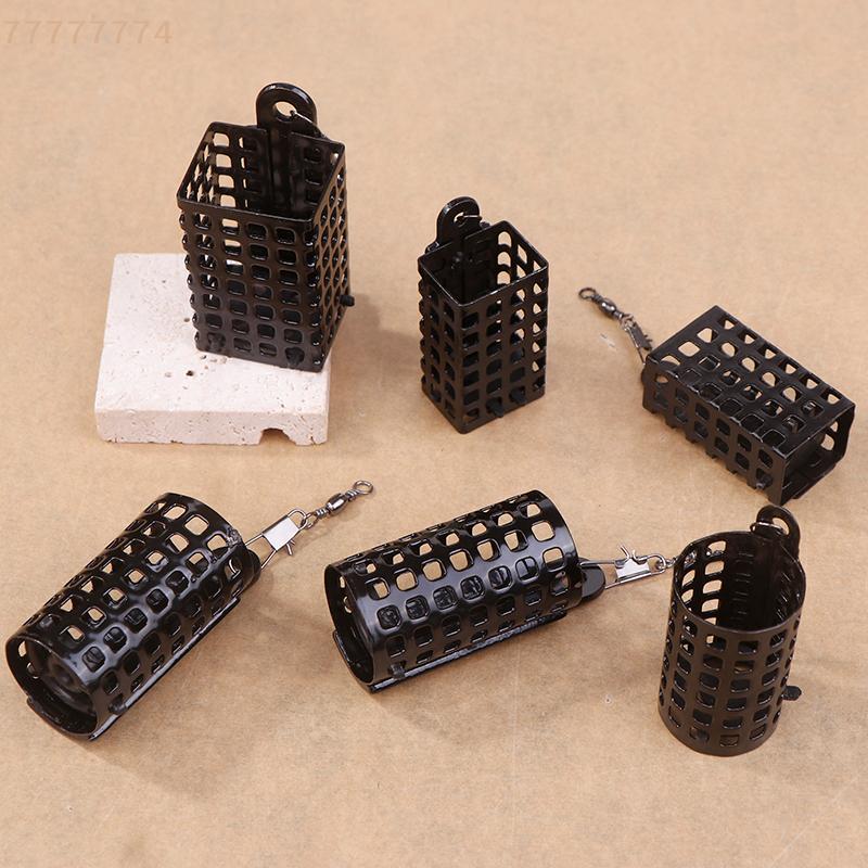 5 PIÈCES Cage d'appât pour la pêche Hameçons de pêche Cage d'alimentation Cage d'appât en fer Paniers d'alimentation ronds et carrés