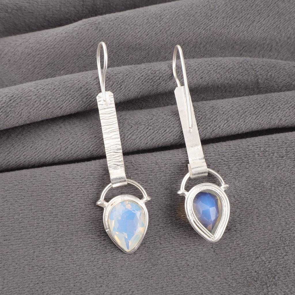 Milky Opal Gemstone 925 Solid Silver Jewelry Handmade Drop/Dangle Earrings 2.3" EE-166-16