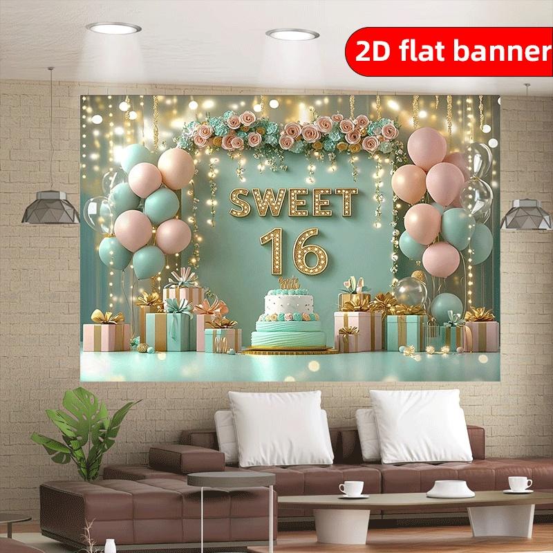 Sweet 16th Birthday Party 2D Flat Background Cloth, Suitable for Decoration Banners At 16th Birthday Celebrations