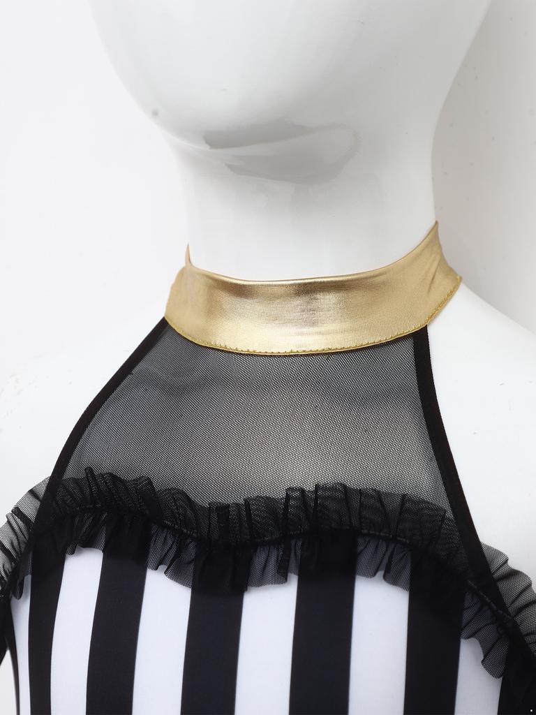 Costume Jumpsuit da Domatore di Circo per Bambina Senza Maniche Patchwork Vita Sovrapposta Romper Metallico