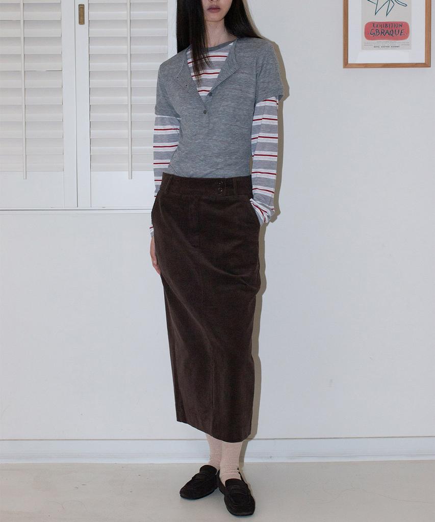 Yansisi Double Button Corduroy Skirt - Brown