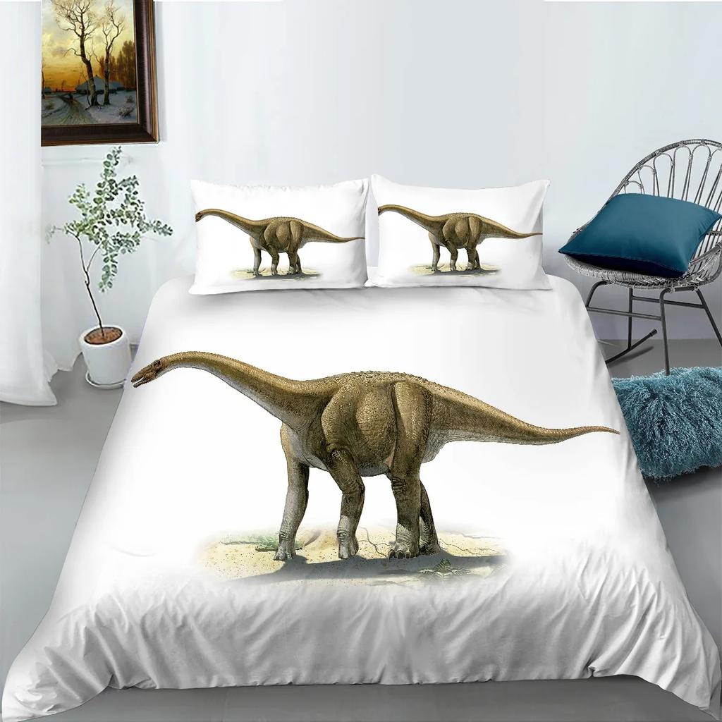 Jurassic Dinosaur Duvet Cover King Queen Huge Brown Triceratops Tyrannosaurus Diplodocus Polyester Bedding Set For Boys