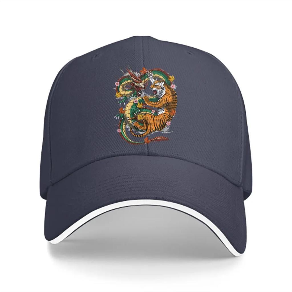 Pure Color Dad Hats Japanese Dragon Tiger Battle Men's Hat Sun Visor Adjustable Baseball Caps YinYang Peaked Cap