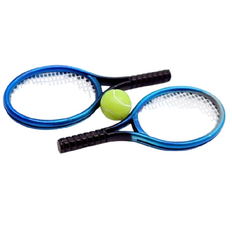 Miniature Tennis Rackets and Ball Sport Gear Furniture Set For Doll House Decoration Creative Craft Project Accessories
