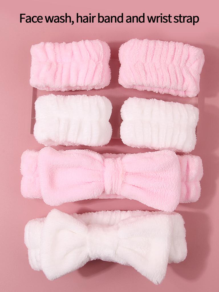 3/6-Piece Set of Plush Bow Face Wash Hair Band/Wrist Strap, Makeup/Toiletry Moisture-Proof Hair Band for Both Men and Women
