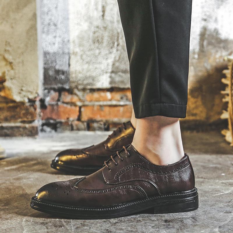 Black business dress leather shoes inner height increase summer breathable casual British style groom wedding shoes