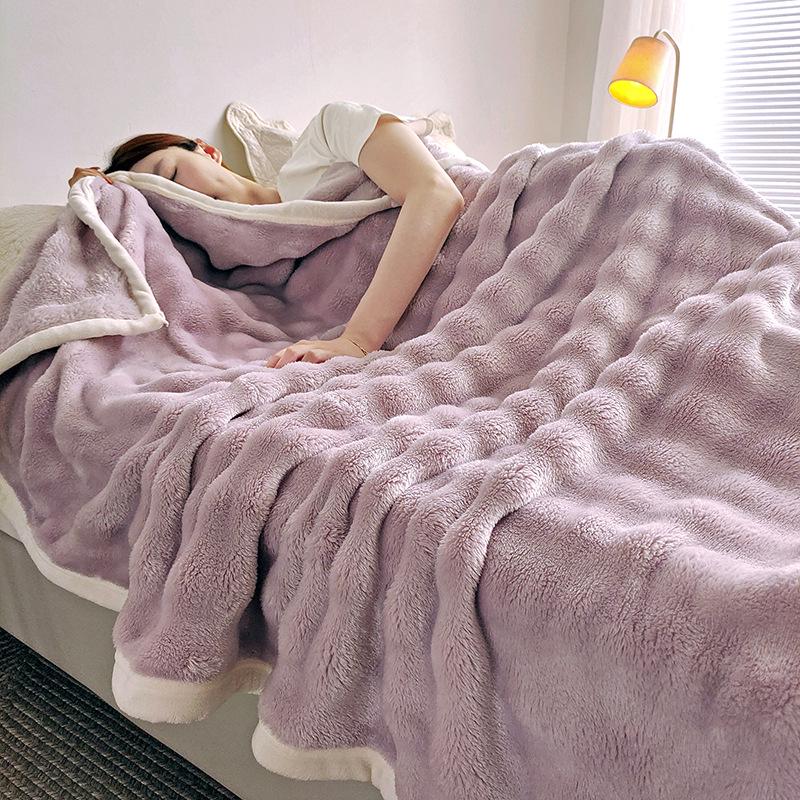 Thick Class A Rabbit Velvet Blanket – Multifunctional Solid Color Sofa Throw & Office Nap Blanket Gift