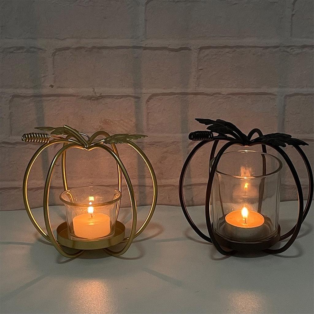 Festival Wrought Iron Hollow Pumpkin Tealight Candle Holder Halloween Metal Candlestick for Home and Restaurant Decors