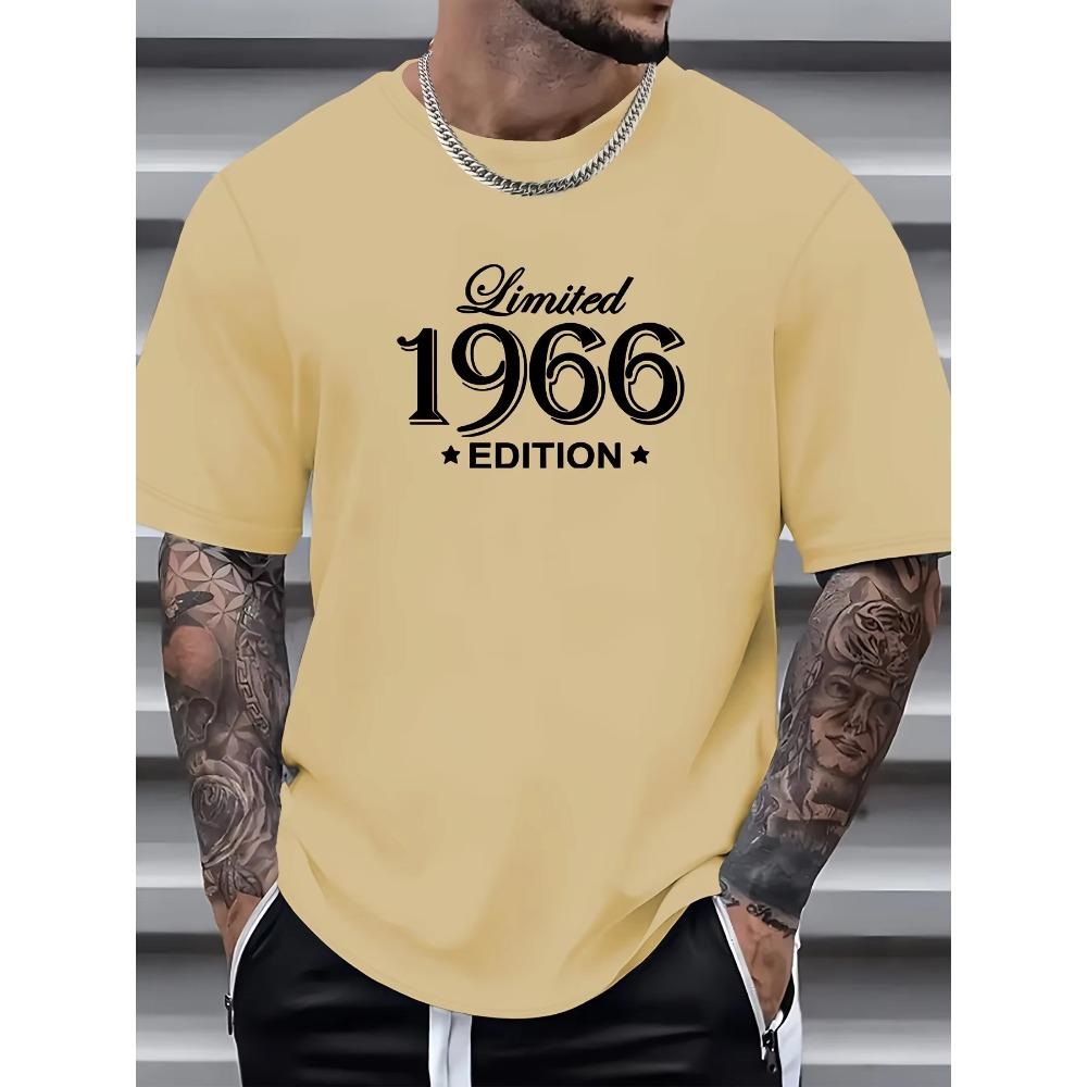 Men's Summer 100%   Fashion Casual Loose Large Size 1966 Graphic Printed Slim Fit Sports Round Neck Short Sleeve T-shirt