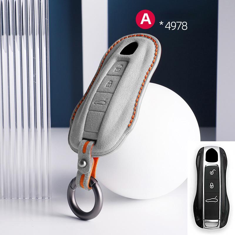 For Porsche Panamera Cayenne 971 911 9YA Macan Boxster Spyder Carrera Cayman 970 981 991 3 Buttons Suede Car Key Case Keychain