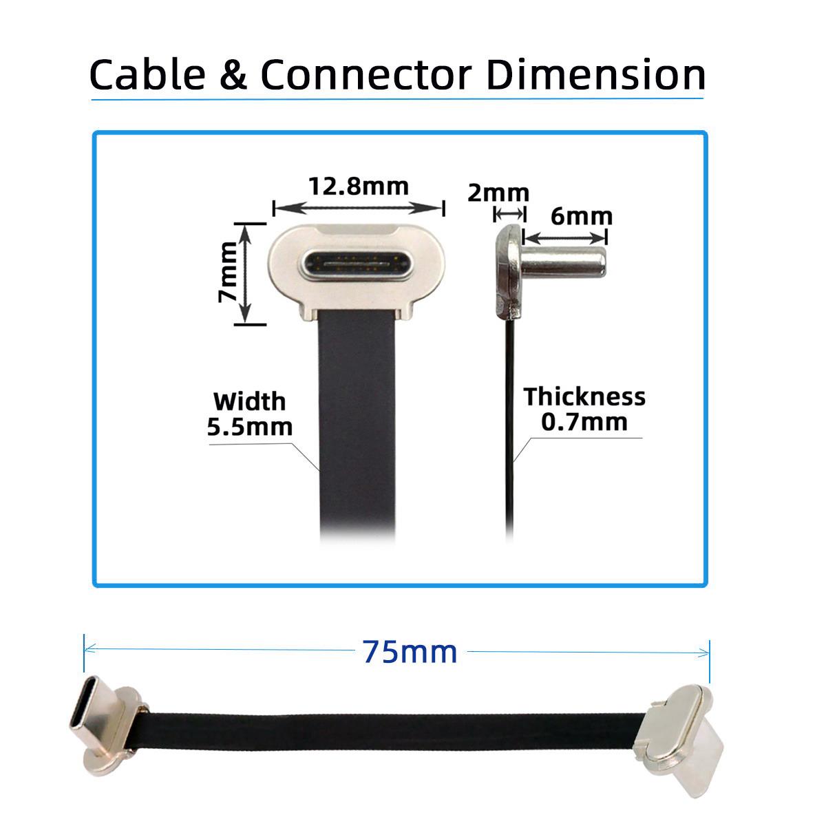 

UC-170-0.07M 75mm Angled USB-C to USB-C Ultra Slim Flat USB2.0 Data Cable 65W Fast Charge Cord for Laptop Tablet Phone As Shown A