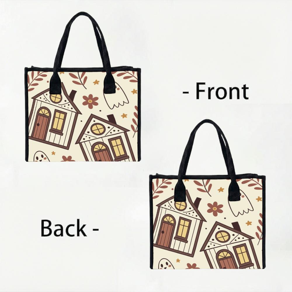 Cute Ghost House Print Tote Bag Casual Large Capacity Handbag