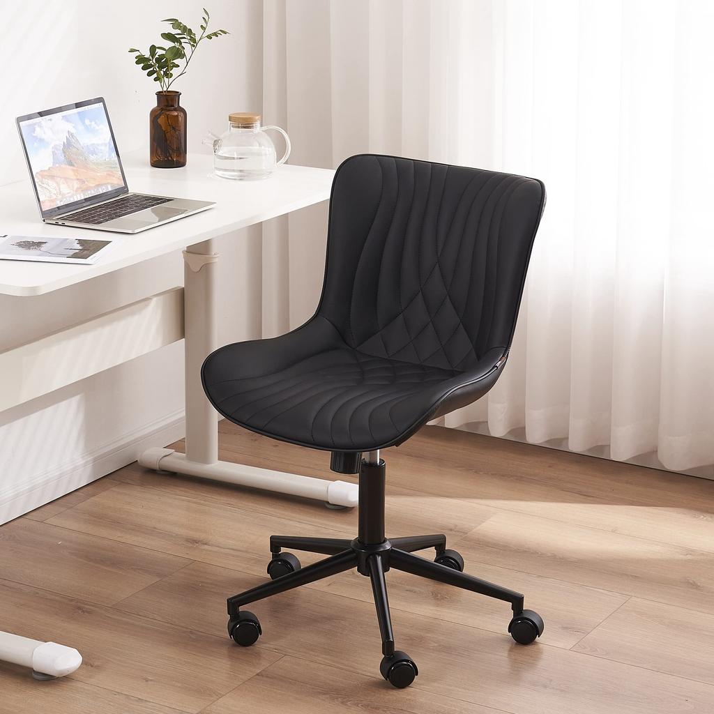 YOUTASTE Black Office Desk Work No Good for Your Height 16 Degree Front and 360 Degree PU Office Chair with Easy To 5 Year Black Chair, Chair, Study,