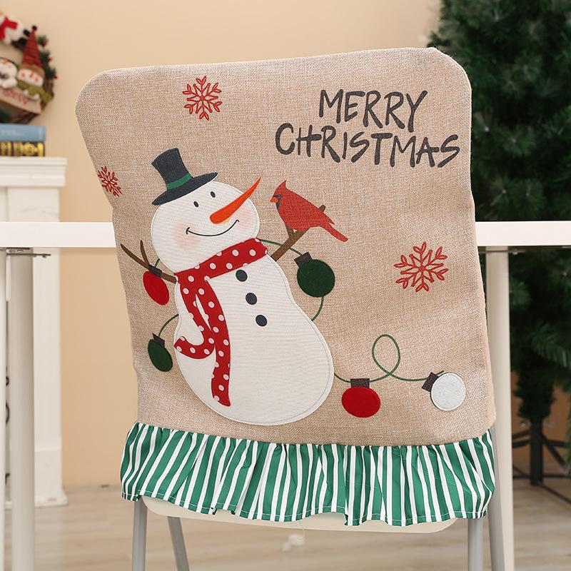 Creative Christmas Cartoon Snowman Chair Cover - White Velvet
