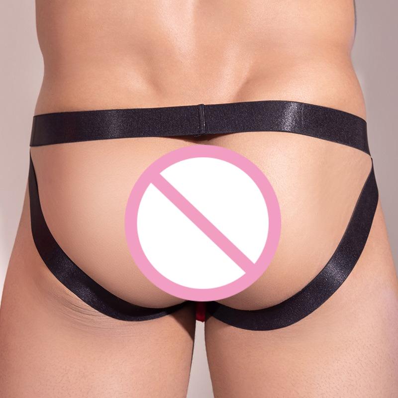 Herren Sexuell Öl Glänzend Jockstrap Tanga Hoch Elastisch Durchsichtig Beutel Dessous G-String Gay Po Hohl Höschen Wölbung Beutel Glänzend Bikini
