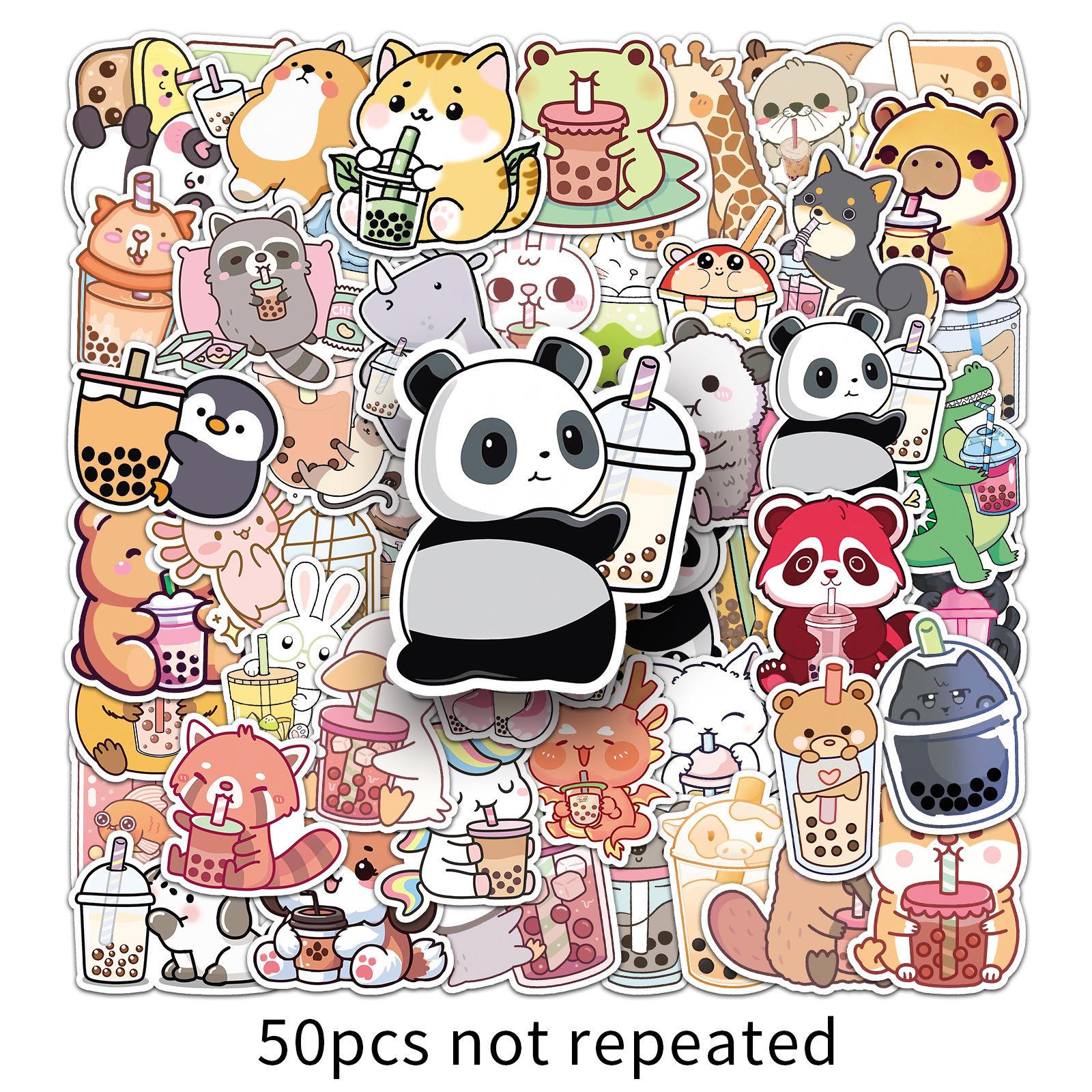 50 Cute and Trendy Cartoon Pet Milk Tea Stickers for Earphones, Refrigerators, Desktops, and Cameras