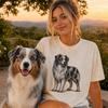 Australian Shepherd Linienzeichnung T-Shirt, Minimalistisches Kritzel Aussie Skizze T-Shirt, Abstraktes Hundet-Shirt, Geschenk für Aussie Mama, Künstlerisches Hundet-Shirt