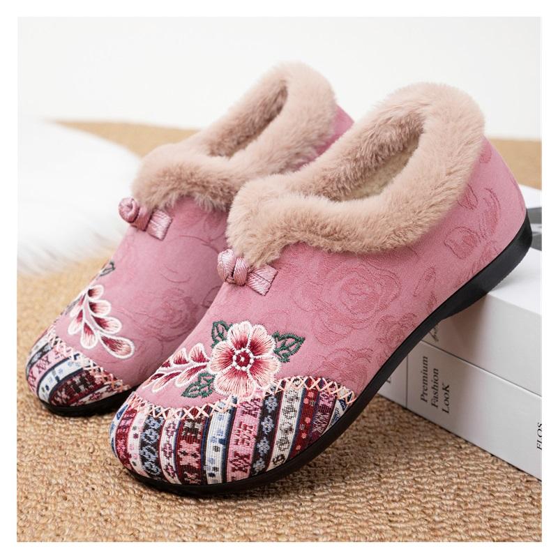 Women's Winter Velvet Thick Cotton Shoes Embroidered Casual Shoes