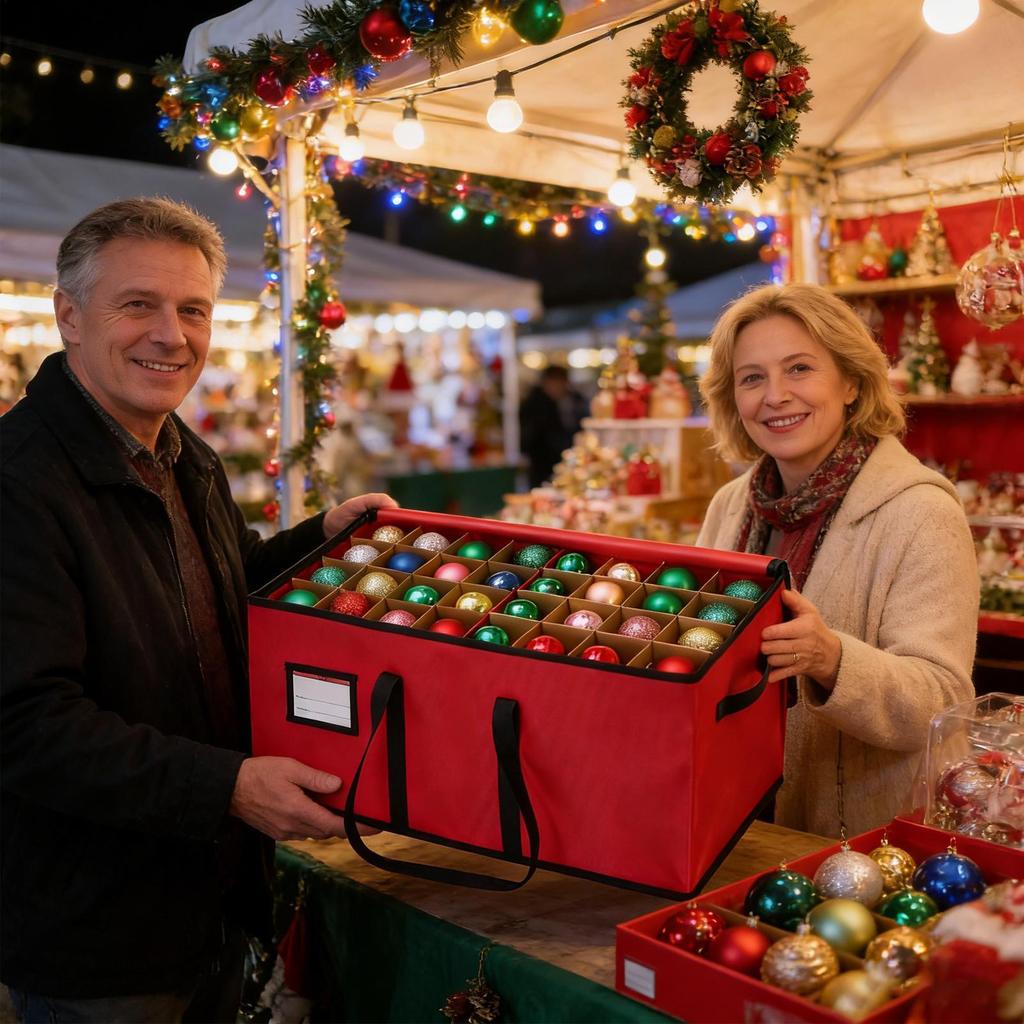 Caixa de Armazenamento para Decoração de Bola de Natal Organizador de Enfeites de Natal Caixa com Grade Ajustável e Removível Saco para Laços de Natal