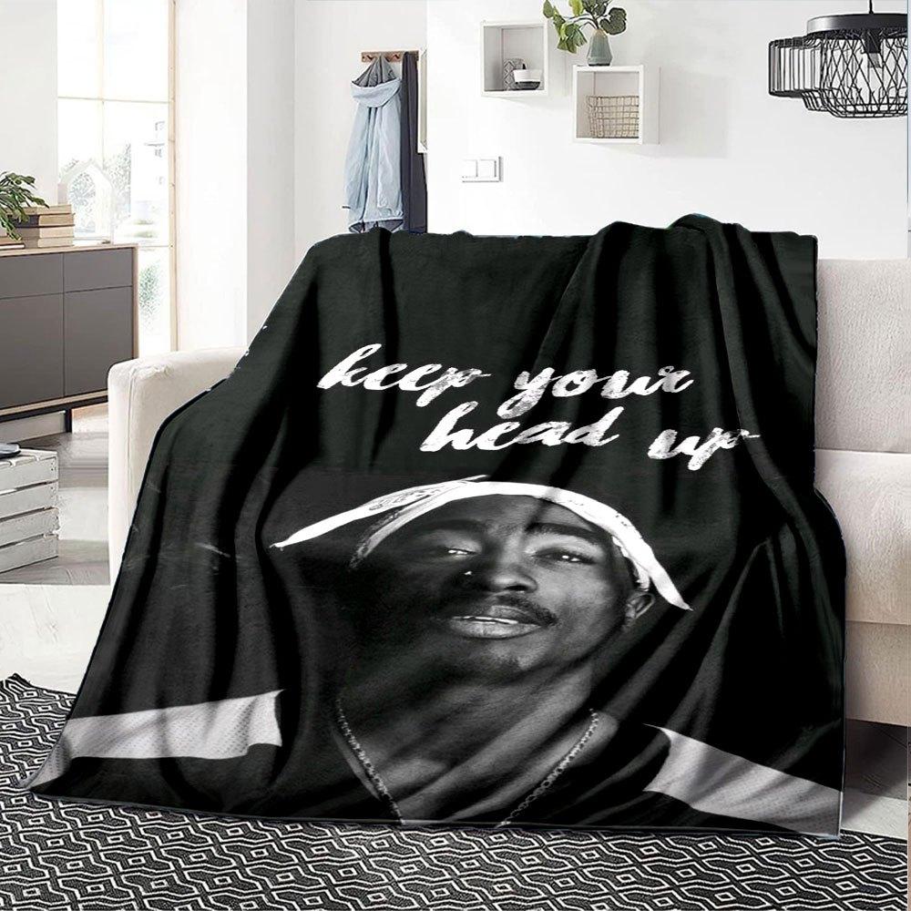 1ks 2Pac Hip Hop Deky Měkká Lehká Pro Všechna Roční Období Víceúčelový Přehoz na Pohovku, Postel, do Kanceláře & na Pikniky, Francouzský Styl s Ikonickým Obalem Alba & Citáty