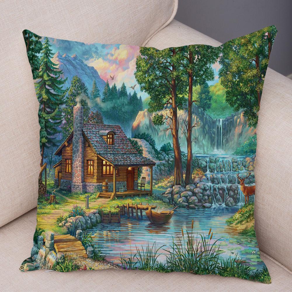 Vintage Colorful Style Coconut Tree Pillow Cover Country House Landscape Pillow Sofa Car Office Cushion Cover Home Decor