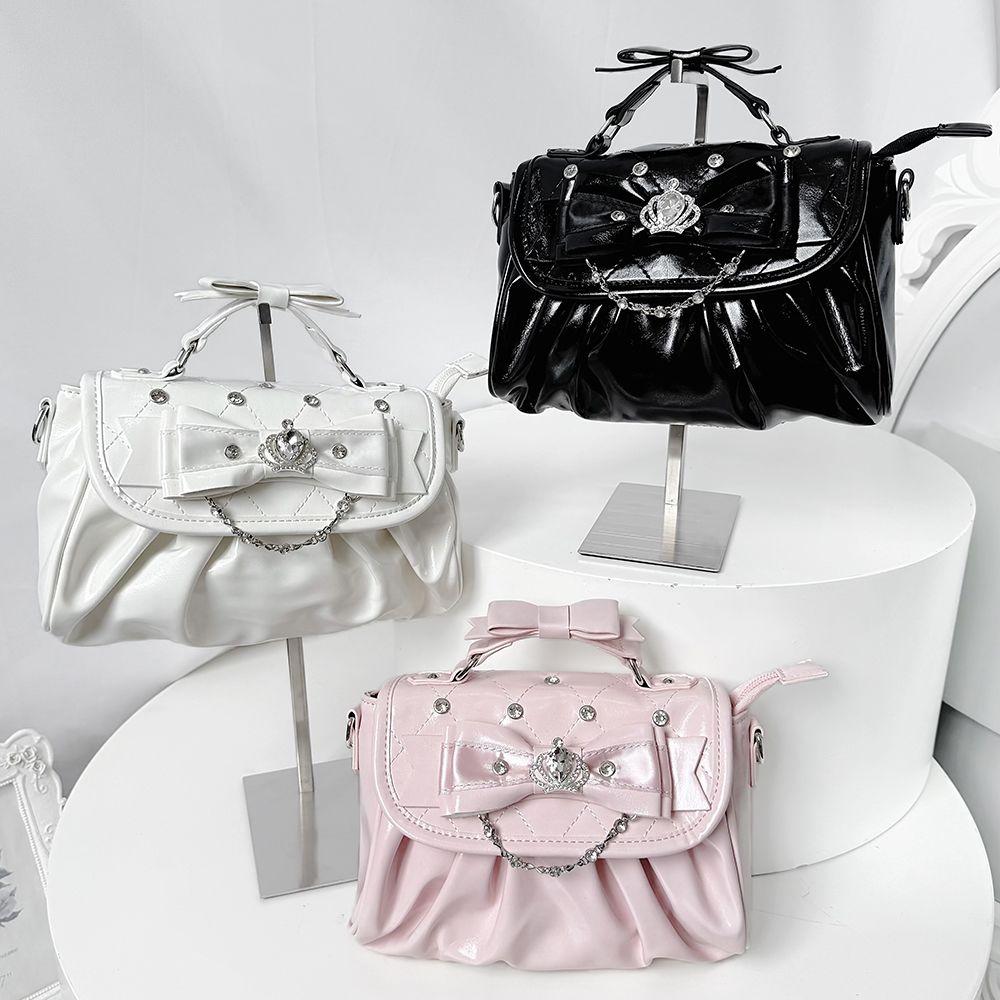 Schoolbag Women's Black Lolita Rhinestone Bag Chain Bow Bolsos Mujer Crossbady Bags For Woman Multi-Function Bolsa Original Sac Femme Elegant Bolso