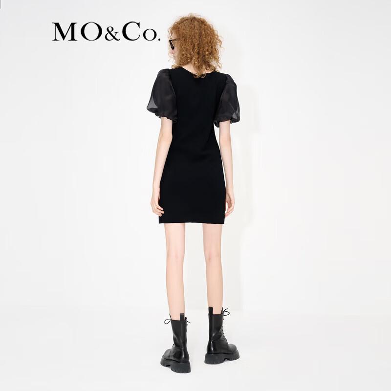 MO&Co. Chinese Style Diagonal Placket Puff Sleeve Knit Dress