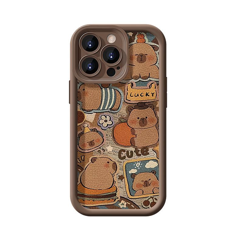 Cute Kapibara lanyard is suitable for Apple 16PRO mobile phone case 15 all-inclusive soft silicone 14 lambskin 13/17.