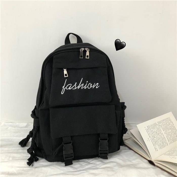 Women's Large Capacity Canvas Schoolbag Men's Casual Solid Color Backpack Travel School Shoulder Bag