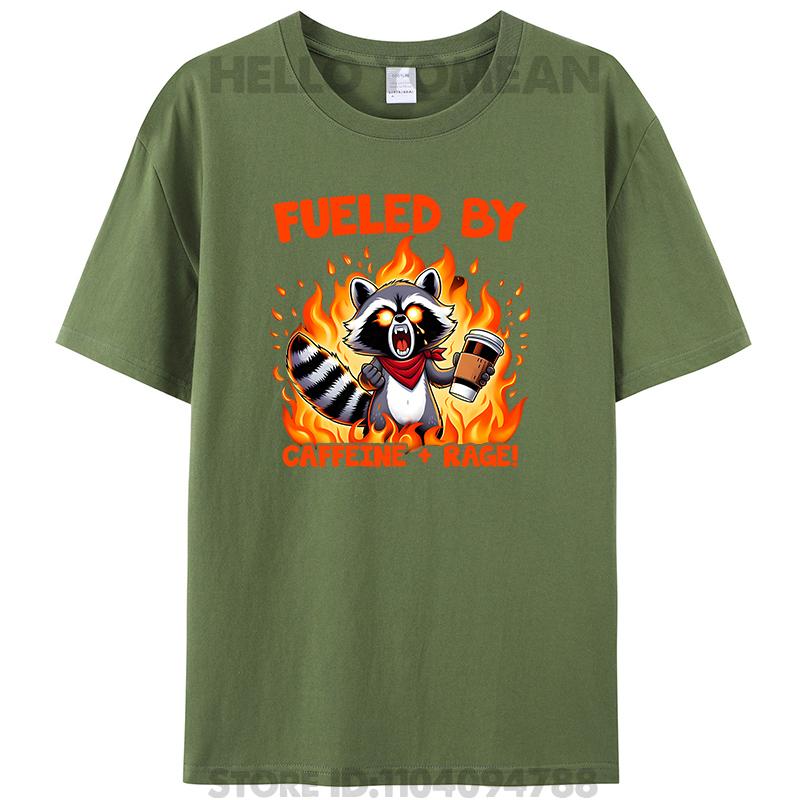Alimenté par la rage de la caféine Drôle Raton laveur Vintage Femmes Hommes T-shirt 100% Coton T-shirts Hauts Mode Nouveauté Cadeaux