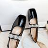 Fashion Delicate Women's Clear Rhinestone Strap Mary Janes Ladies Shoes Lolita Ballets Patent Flats Loafers Femmes Square Toe Ballerinas